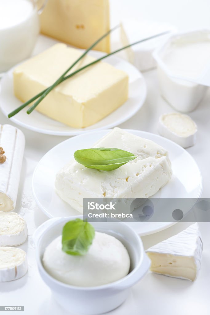 Variedade de produtos lácteos - Foto de stock de Alimentação Saudável royalty-free