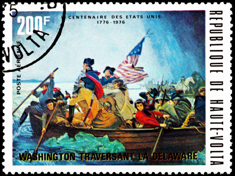 American stamp with stars and stripes flag and White House