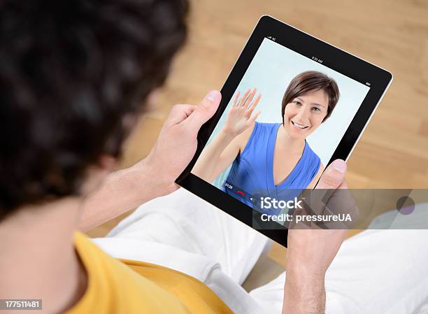 Video Chat Communication Stock Photo - Download Image Now - Apple - Fruit, Video Call, Adult