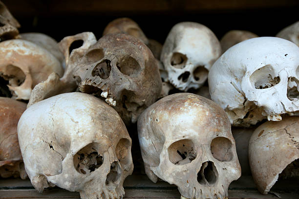 istock Ossuary in Cambodia, war burial ground with human skulls 177511737