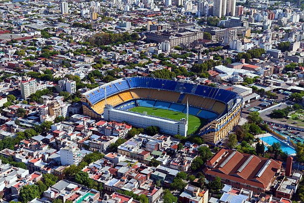 vista de helicóptero para la boca, buenos aires, argentina - buenos aires argentina south america la boca - fotografias e filmes do acervo