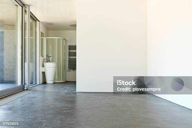 White Room With Bathroom Stock Photo - Download Image Now - Cement Floor, Bathroom, Domestic Bathroom