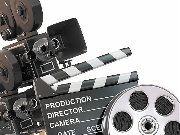 istock Movie composition. Vintage camera, reel and clapperboard. 177513399