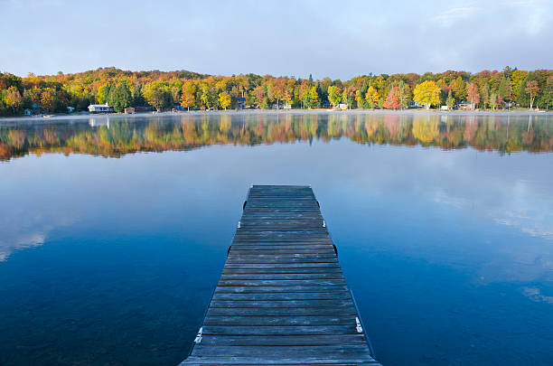istock Docks on a Calm Lake Lined with Colorful Trees 177513837