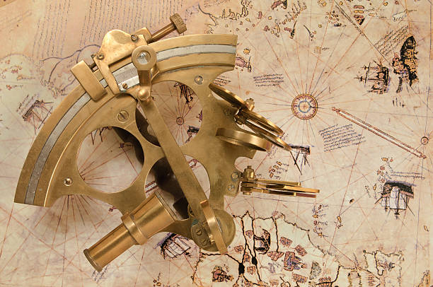 istock Antique polished brass sextant over old Navigation Chart 177514303
