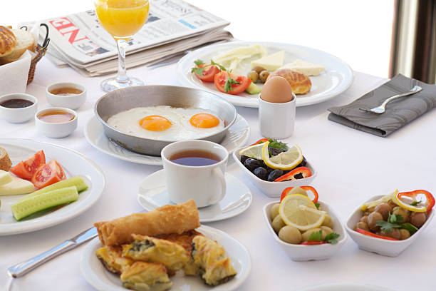 istock Breakfast table with tomatoes, cucumber, cheeses and olives 177515365