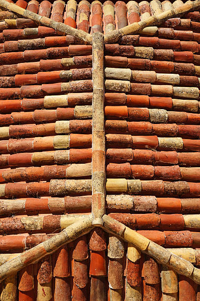 Hipped roof with red tiles stock photo