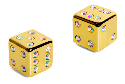 dice golden diamonds isolated on white background