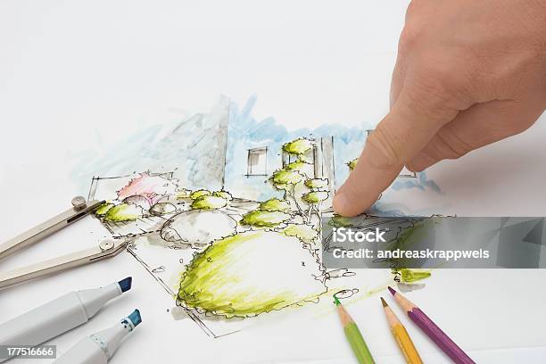 Landscape Architect Showing Detail On Design Sketch Stock Photo - Download Image Now