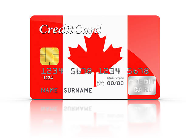Credit Card covered with Canada flag. stock photo