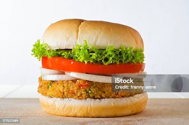 Veggie Burger In Bap Stock Photo - Download Image Now - Veggie Burger, Breaded, Bun - Bread