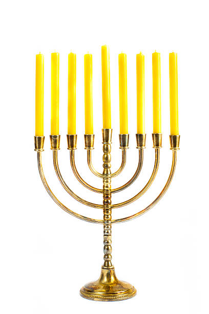 Hanukkah menorah with candles stock photo