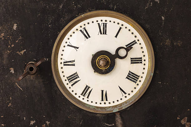 istock Vintage clock in a rusty old steel casing 177518359