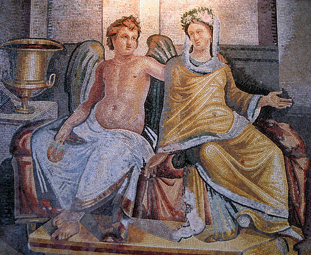 Mosaic flooring, ancient Greek style. Tiled flooring,old, weathered. Image suitable for backgrounds.