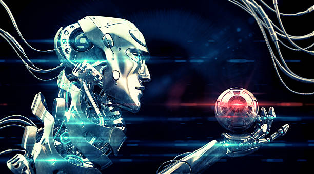 istock Stylish illuminated robot in profile with cam 177519232