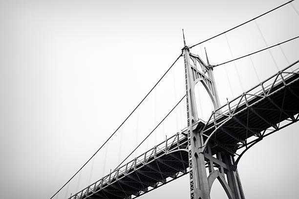 View of a portion of St. Johns Bridge in Portland Oregon.