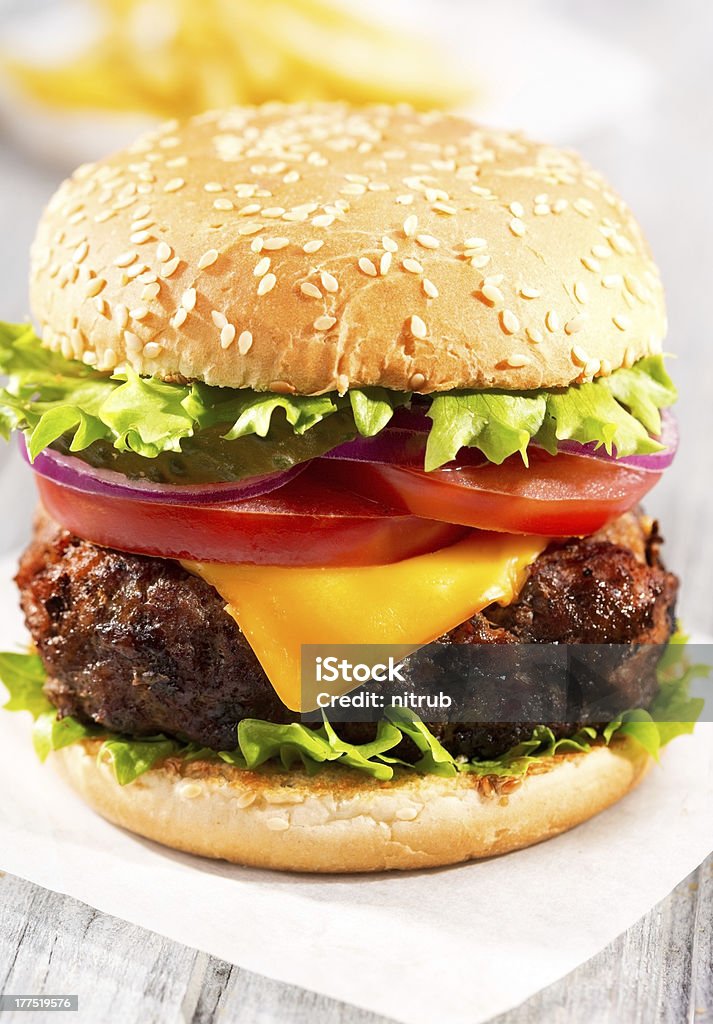 hamburger mit Pommes frites - Lizenzfrei Brotsorte Stock-Foto