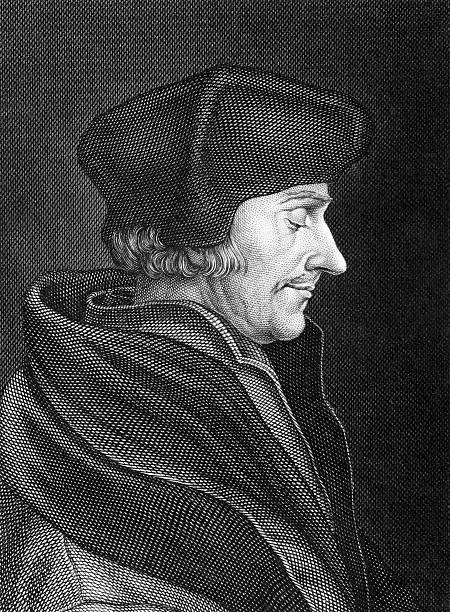 Desiderius Erasmus "Desiderius Erasmus (1466-1536) on engraving from 1859. Dutch Renaissance humanist, Catholic priest, social critic, teacher and theologian. Engraved by C.Barth and published in Meyers Konversations-Lexikon, Germany,1859." desiderius erasmus stock illustrations