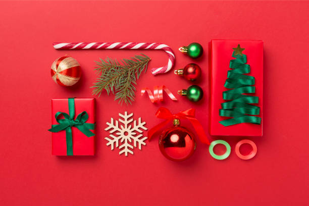 istock Christmas flat lay composition on color background, top view 1775201810