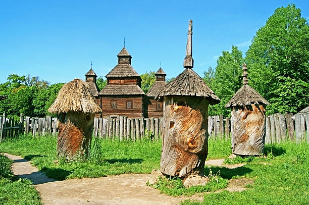 istock Antique wooden chapel and beehive, Pirogovo, Kyiv, Ukraine 177520708