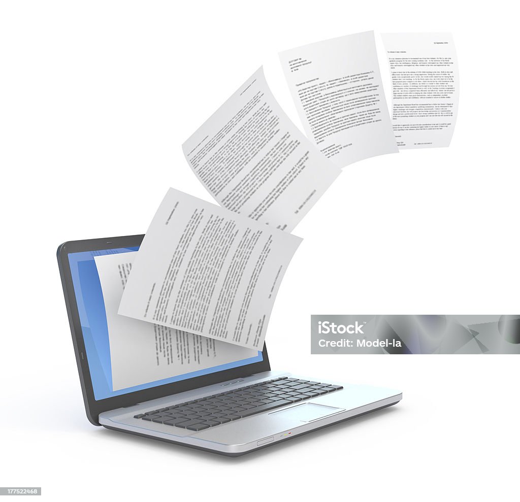 Hochladen von Dokumenten und laptop. - Lizenzfrei Dokument Stock-Foto