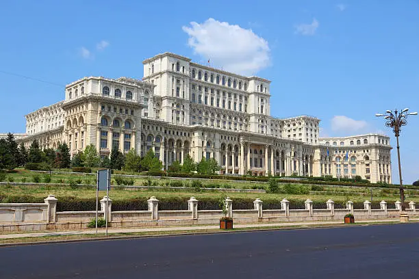 "Bucharest, capital city of Romania. Palace of the Parliament (Romanian: Palatul Parlamentului)."