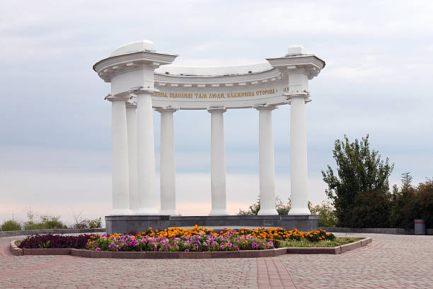CHERNOMORSK, UKRAINE - 05.01.2017. Colonnade in the city of Chernomorsk, formerly Illichevsk, the city in the Odessakaya oblast, province of south-western Ukraine.