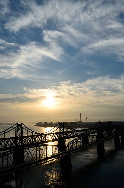 China and the DPRK-Korean Friendship Bridge, Dandong, Liaoning stock photo