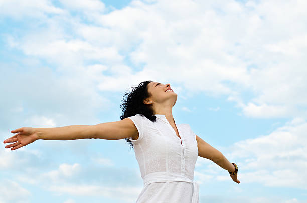 istock Happy woman with outspread arms 177525033