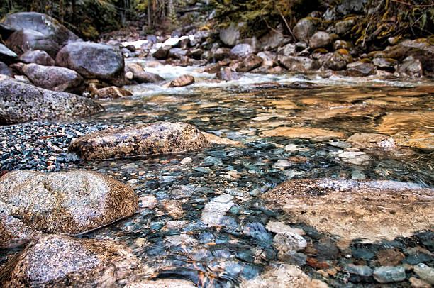 Closeup Rocks in Clear Water Stream stock photo