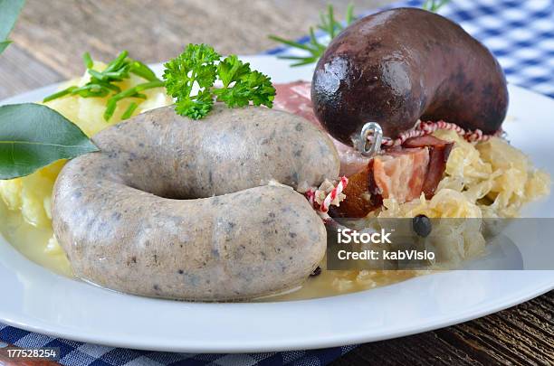 Bavarian Meat And Sausage Platter Stock Photo - Download Image Now - Black Pudding, Sauerkraut, Bacon