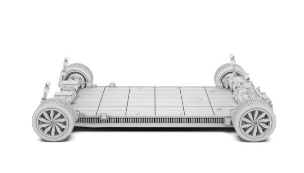 istock White model of lectric car battery with pack of battery cells module on platform 1775285502