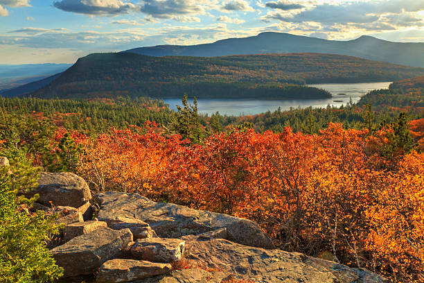 Autumn Day at Sunset Rock "Afternoon sun on sunset rock in the Autumn, overlooking North-South Lake in the Catskills Mountains of New York. (HDR)." catskill mountains stock pictures, royalty-free photos & images