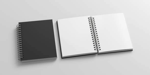 istock Notebook mockup. Closed and open blank notebook with black cover. Spiral notepad on white background 1775285696