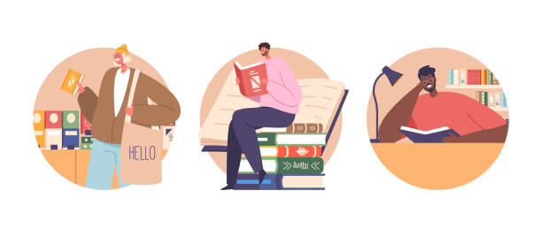 istock Isolated Round Icons Or Avatars With Characters Engrossed In Books, Their Worlds Expand Through Pages, Illustration 1775287894