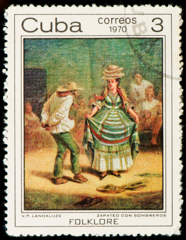 Cuban postage stamp on black background