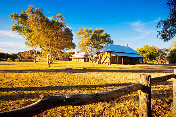 Alice Springs Telegraph Station "An evening view of the Telegraph Station at Alice Springs, Northern Territory, Australia." alice springs photos stock pictures, royalty-free photos & images