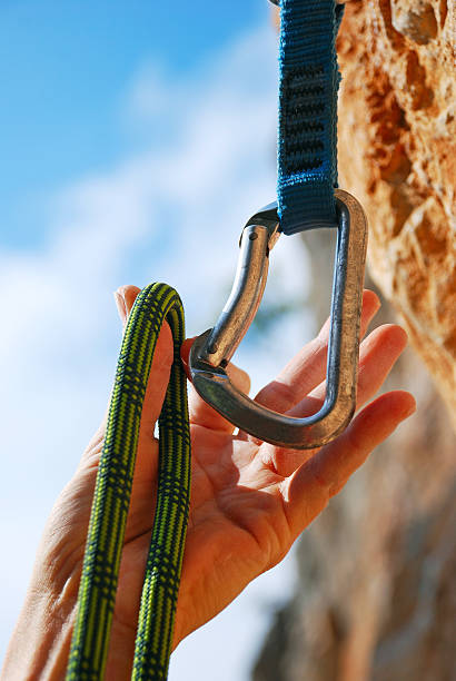 Climbers rope and quick-draws stock photo