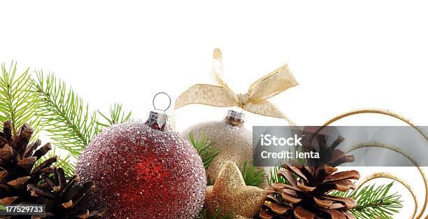 Frosted Christmas Ornament And Pine Cones Stock Photo - Download Image Now - Arrangement, Border - Frame, Branch - Plant Part