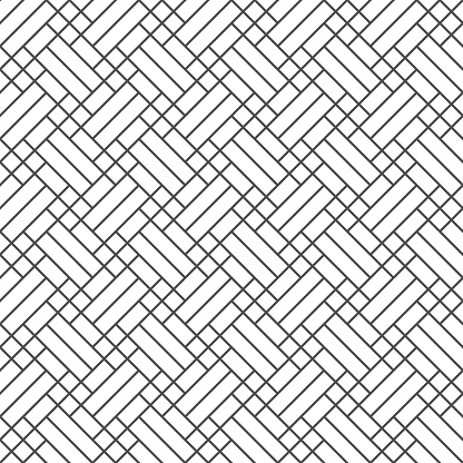 Wicker geometric seamless pattern. Line bamboo basket texture. Simple abstract pattern. Wooden parquet background. Weave background. Vector illustration on white background.