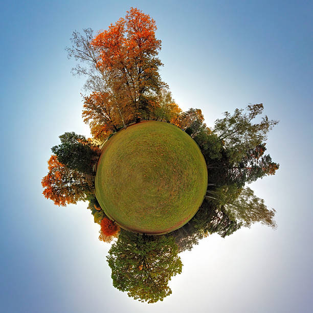 istock Green planet at autumn - spherical view, Globe and Sphere 177530422
