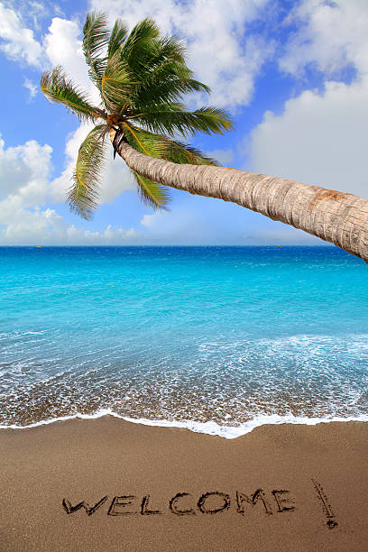 istock Brown beach sand with written word Welcome 177530704