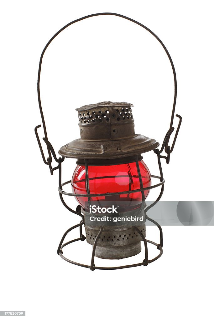 Vintage railroad Lampion z czerwone Szkło globe - Zbiór zdjęć royalty-free (Antyczny)
