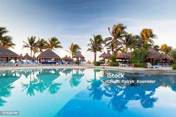 Swimming Pool At Sunrise In Mexico Stock Photo - Download Image Now - Tourist Resort, Mexico, Playa Del Carmen