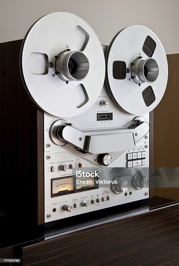 Analog Stereo Vintage Open Reel Tape Deck Recorder Analog Stereo Vintage Open Reel Tape Deck Recorder with large reels Audio Equipment Stock Photo