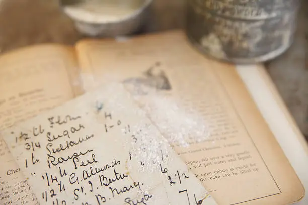 Photo of vintage cookbook with handwritten recipe