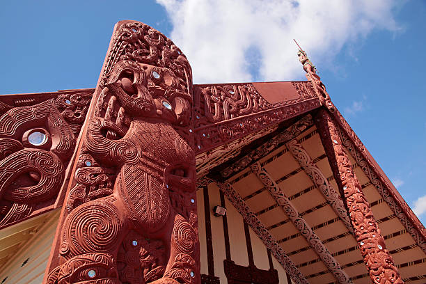 Maori house in Rotorua "Maori house in Rotorua, North Island, New Zealand" tribal art photos stock pictures, royalty-free photos & images