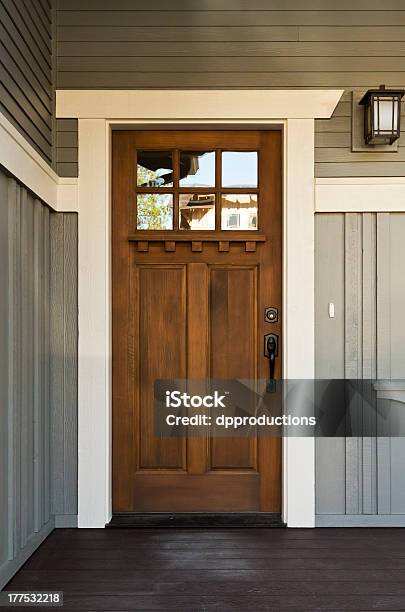 Dark Wooden Front Door From Inside A Home Stock Photo - Download Image Now - Front Door, Wood - Material, House