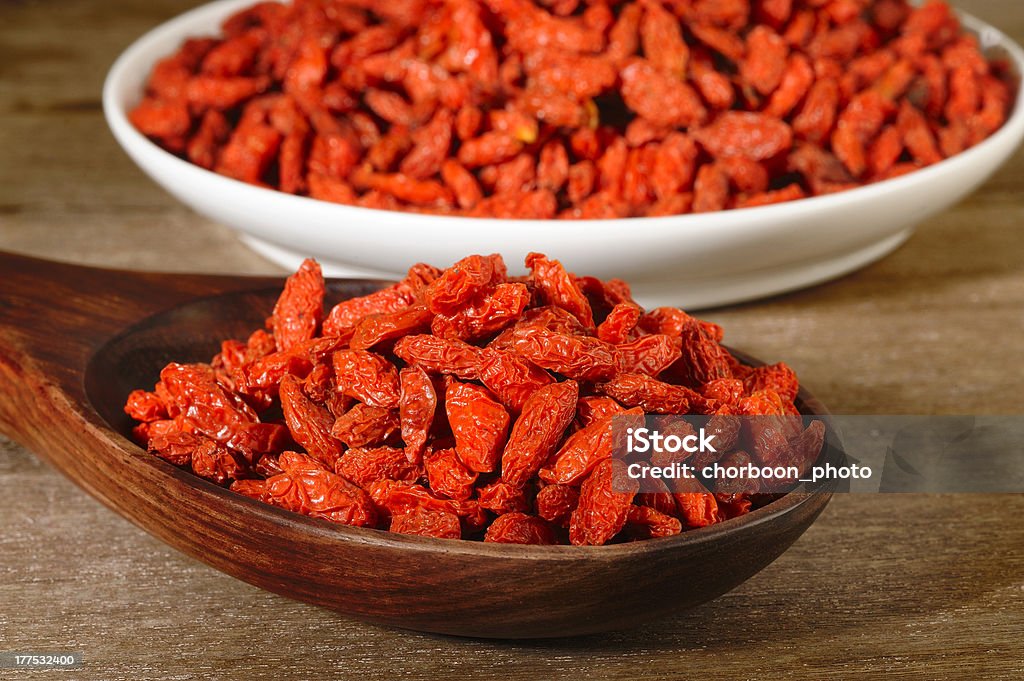 Secas goji bagas na Colher - Royalty-free Comida e Bebida Foto de stock