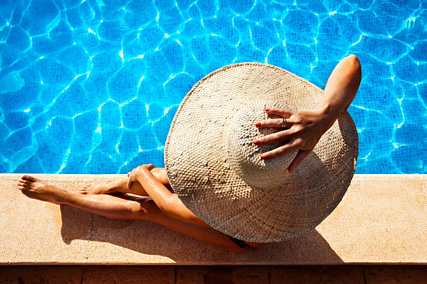 istock Woman sitting at poolside 177532586